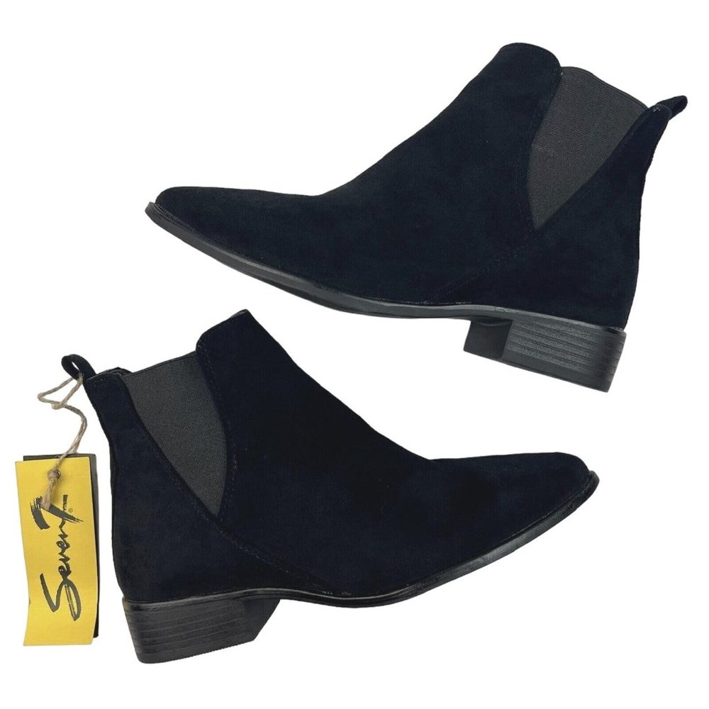 Seven7 Manhattan Ankle Chelsea Boots Size 7 Faux Suede Slip On Pointy Toe Heeled